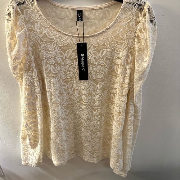 Women's Vintage Semi Sheer Puff Long Sleeve Embroidery Blouse Lace Top - Picture 5 of 6